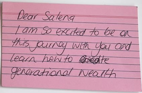 Handwritten note: excited to be on this journey and learn how to create generational wealth